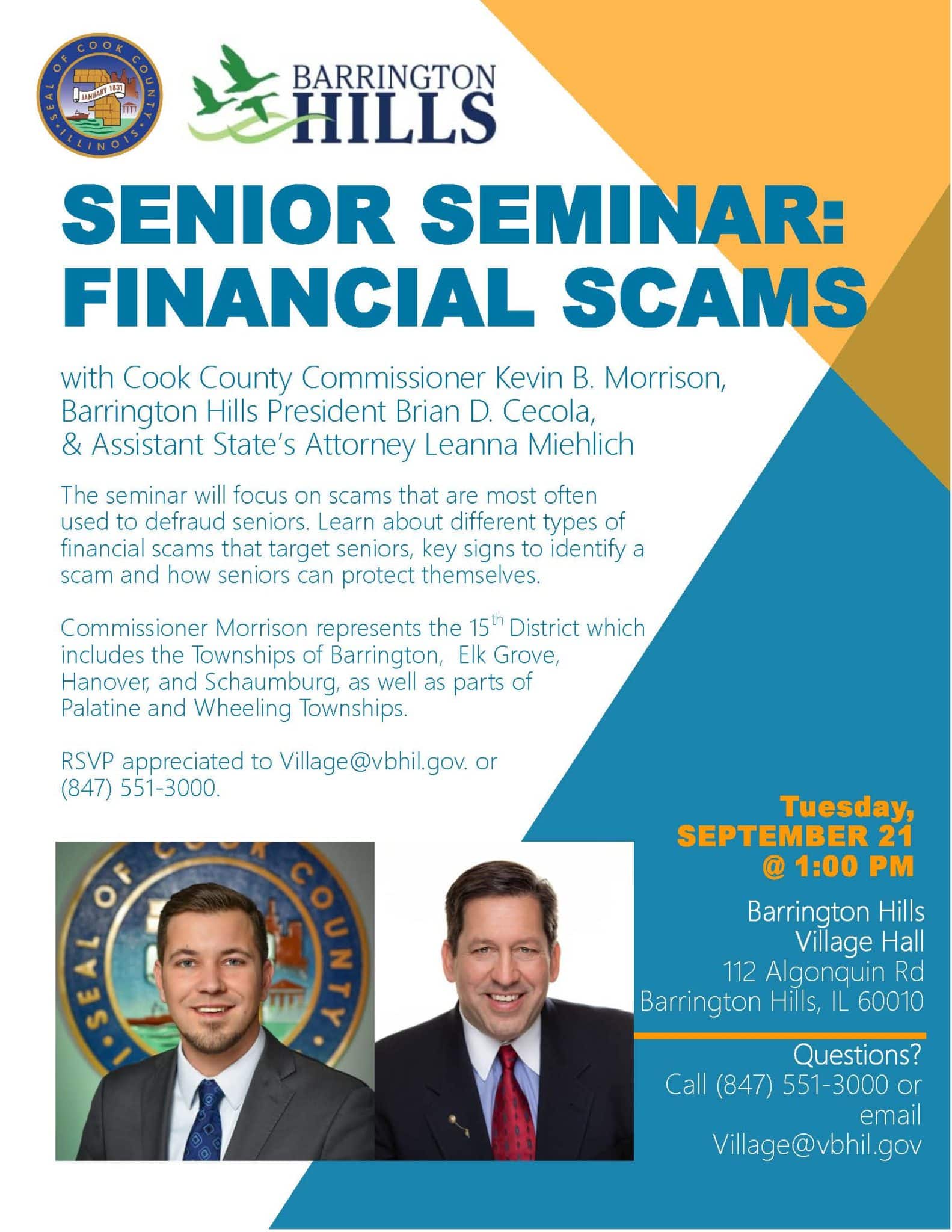 Financial Scams Senior Seminar at Village Hall - Village of Barrington ...